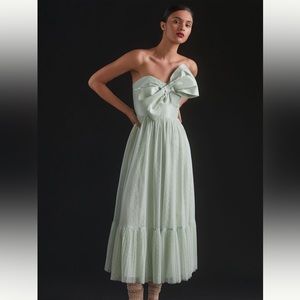 Hutch Mint Green Strapless Midi Dress with Oversized Bow